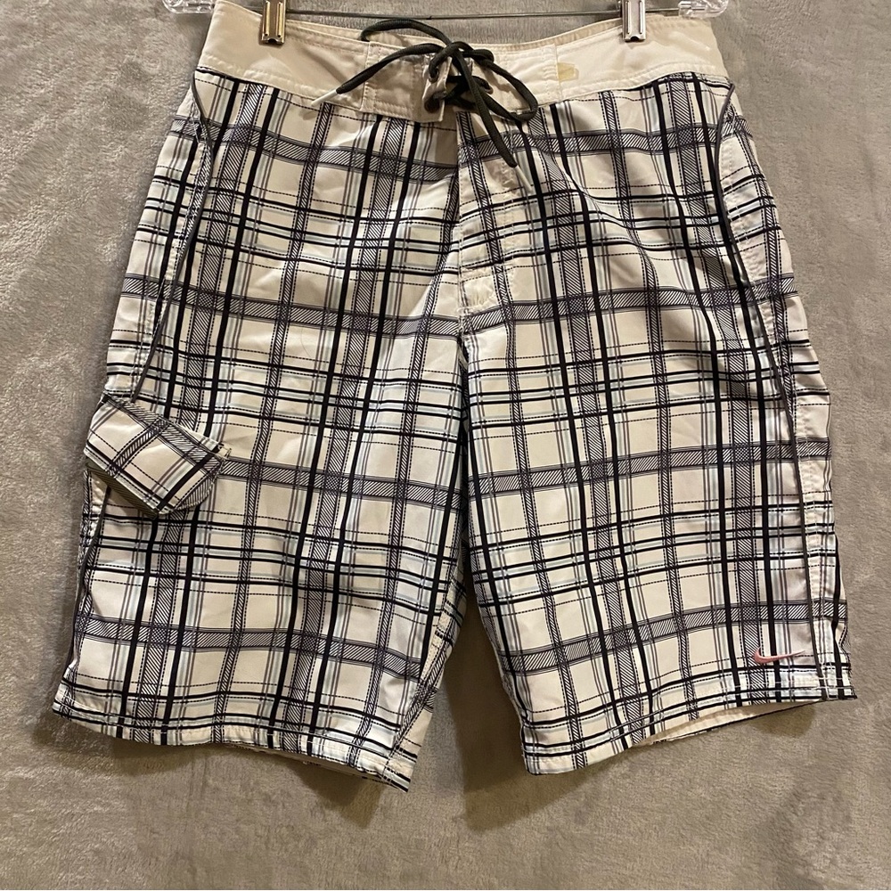Vintage Nike Shorts Men’s 30 Checked Lace Up Swimming Trunks Bermuda Pocket